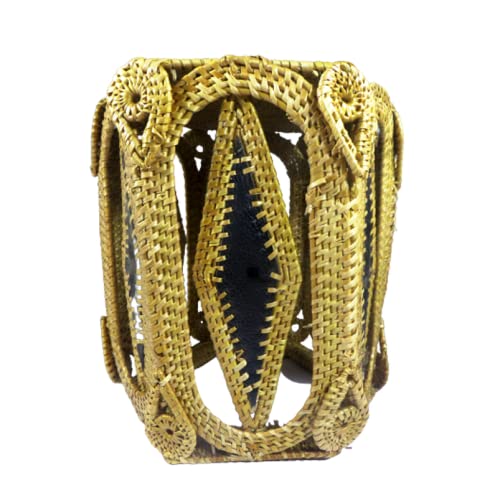 ORIVILLE® Golden Grass Hand-Woven Golden LAMP SHADE Odia coastal handicraft, beautiful ethnic table décor item for gifting (Yellow, Length: 7 In x Width: 7 In Height: 7.5 In x Weight: 115 Gr) - Image 2 thumbnail