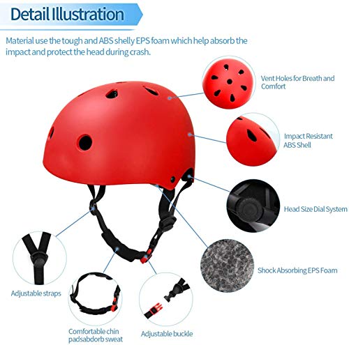 KAMSANG Protective Gear Set with Knee Elbow Pads and Wrist Guards for Bike Skateboarding Roller Blading Scooter Riding Bicycling Roller Skating and More (Red, Small)