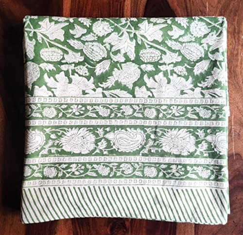 Atosii Meraki Green 100% Cotton Fall Tablecloth, Handblock Print Rectangle Table Cover For Kitchen Dining Linen I Parties, Thanksgiving, Christmas, Wedding, Table Cloth Fall Decor 60 X 90 Inches #TOP4