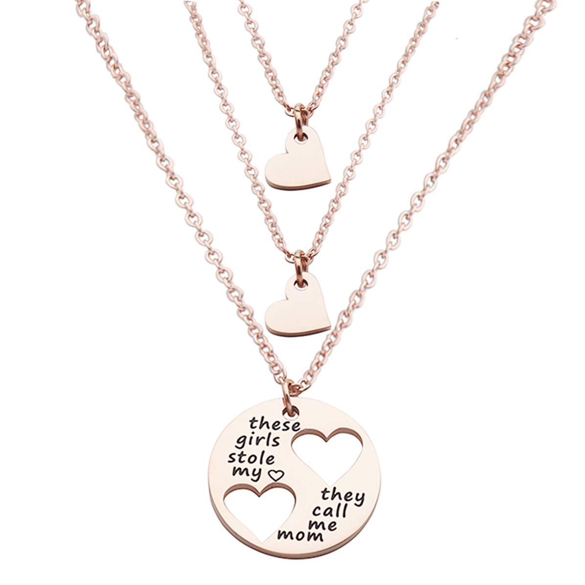 Mother Daughter Necklace Set Charm Disc Necklace With Cutout Heart