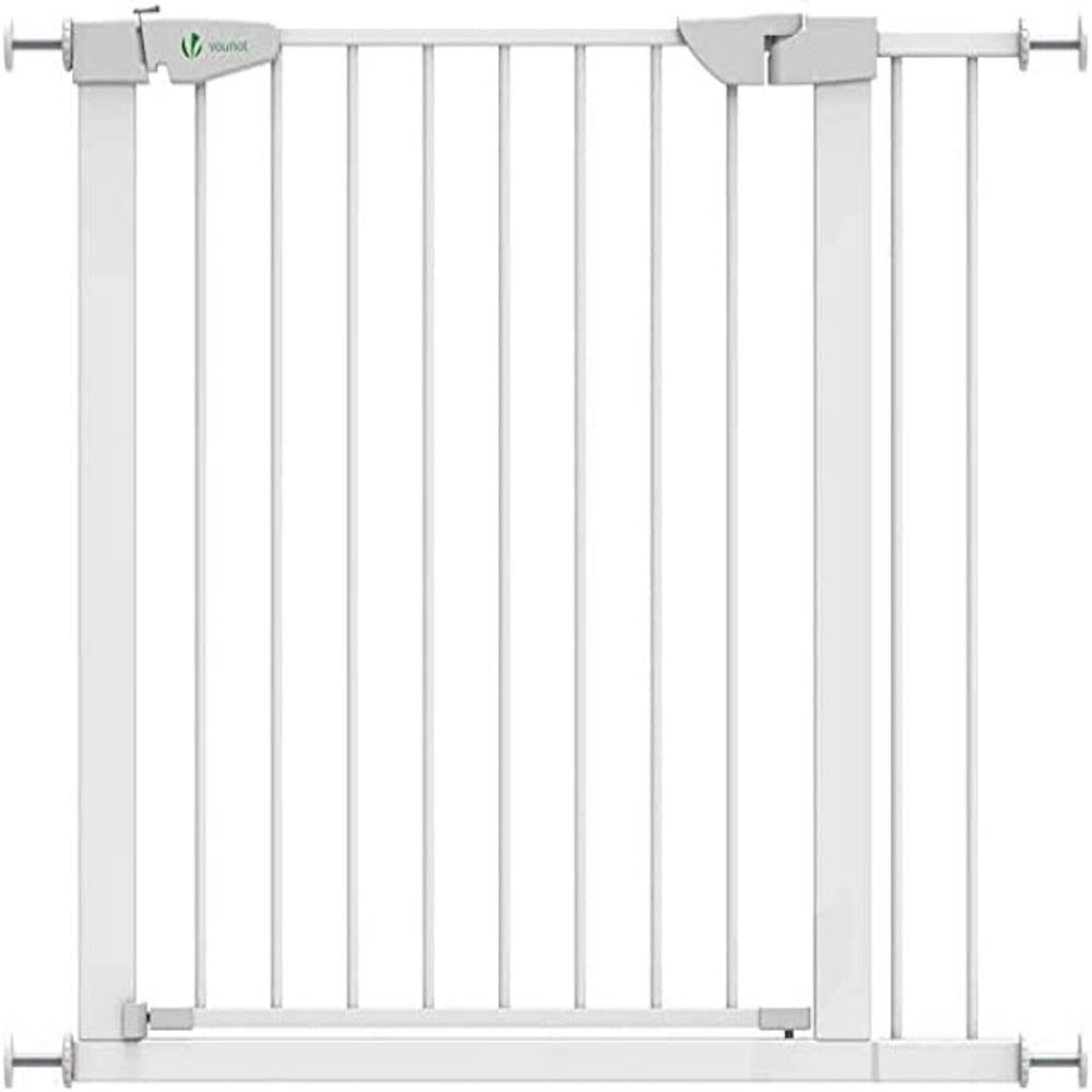 VOUNOT Treppenschutzgitter 75–96cm, ohne Bohren, Türschutzgitter für Kinder, Hunde und Katzen,Treppengitter, Magnetverschluss, 90° Stop, Weiß