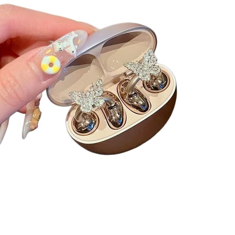 Auriculares con clip de cristal compatibles con Oppo Enco Clip2 - Paquete de 2 fundas decorativas de metal para un uso diario elegante (mariposa rosa)