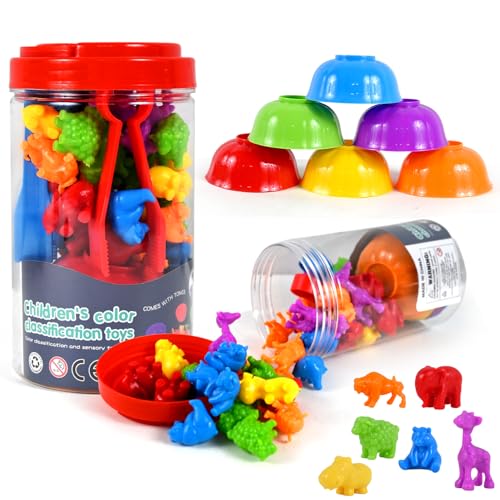 Image of BeFunky Counting Matching Game with Sorting Bowls, Color and Sensory Montessori Educational Learning Toys Set Gift for Toddlers Preschool Age 3+ Years Old (Animal Box)