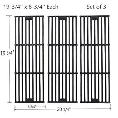 GasSaf 19 3/4 inch Grill Grid Grates Replacement for Chargriller 5050, 3001, 3008, 3030, 4000, 2121, King Griller 3008 5252, Cast Iron Grill Cooking Grid Grates(19-3/4'' x 6-3/4'' Each)(Set of 3)