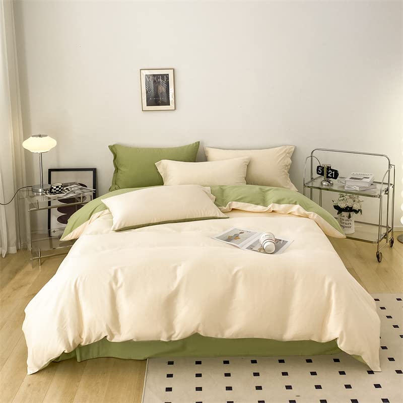 Housse de couette 140x200 microfibre vert sauge parure de lit 1 personne fermeture éclair