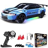 LFOLUSU Remote Control Car RC Drift Car 2.4GHz 1:24 4WD 15KM/H High Speed Racing Sport Car with LED Lights Drifting Tire Racing Sport Toy for Adults Boys Girls Kids Gift 2Pcs Rechargeable Batteries