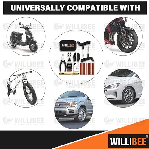 Image of WILLIBEE 11-in-1 (Pack of 10 Strips) Puncher Kit | Emergency Tool Kit, Tubeless Tyre Puncture Repair Kit for Bike & Car (with Storage Bag)