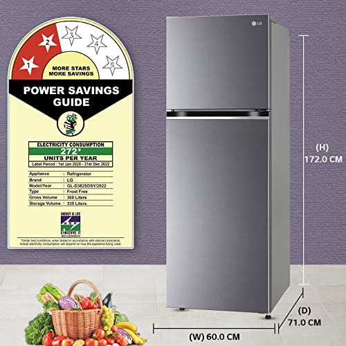 Image of LG 360 L 2 Star Frost-Free Smart Inverter Double Door Refrigerator Appliance (GL-D382SDSY, Dazzle Steel, Door Cooling+ & Multi Air Flow, 2022 Model)