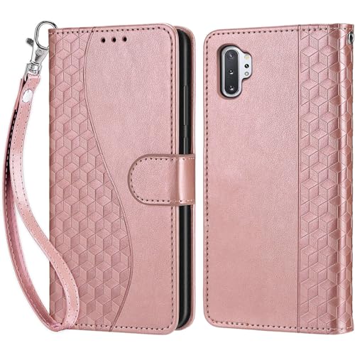 Handyhülle für Samsung Galaxy Note 10 Plus Hülle, Premium Leder Flip Klappbare Magnetische [Standfunktion] [Kartenfächern] Schutzhülle Tasche - Roségold