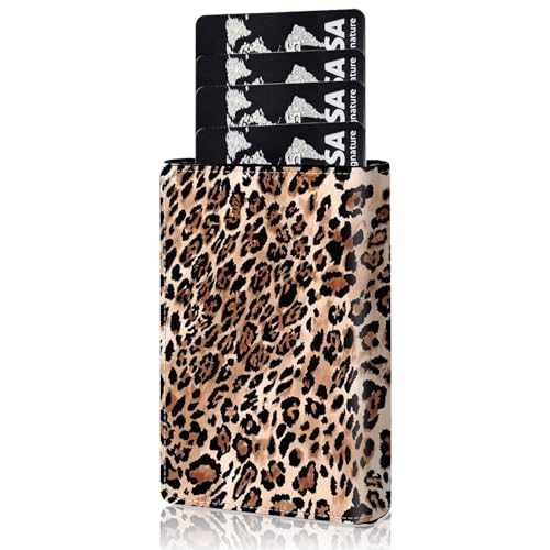 Slim Wallet for Men, Pop Up Card Holder RFID Blocking Metal Wallet Leopard Print 03 Design Holds Up to 9 Cards, Pop Up wallet for Notes and Coins and Debit Cards