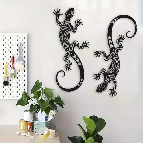 Image of DUOOLN Metal Lizard Gecko Wall Decor Art, 2 Pack Outdoor Hanging Sculpture