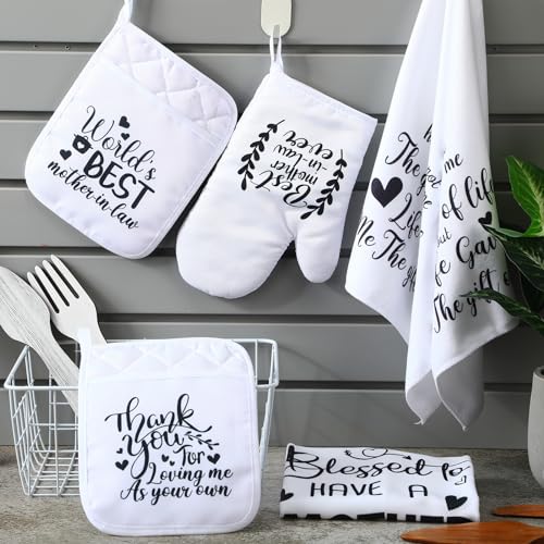 Shinymoon-6-Pieces-Mother-in-Law-Gift-for-Kitchen-Includes-2-Kitchen-Towels-2-Oven-Pads-Pot-Holder-Oven-Mitt-and-Apron-for-Home-Birthday-Kitchen-Cooking-Baking-Idea