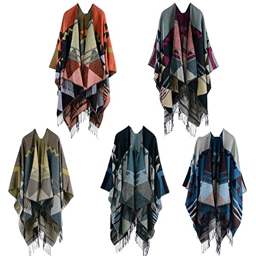 Mantón de las mujeres,Henniu Poncho Poncho de Malha Feminino Caxemira Sintético Padrão Geométrico Bo