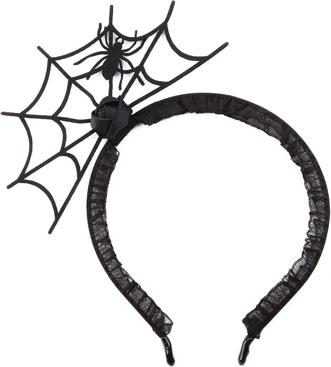 VITAPREP Halloween Spider Headbands 3D Halloween Spider Web Hair Hoop Gothic Flower Headpiece for Women, Devil Cosplay Costume Accessories Black