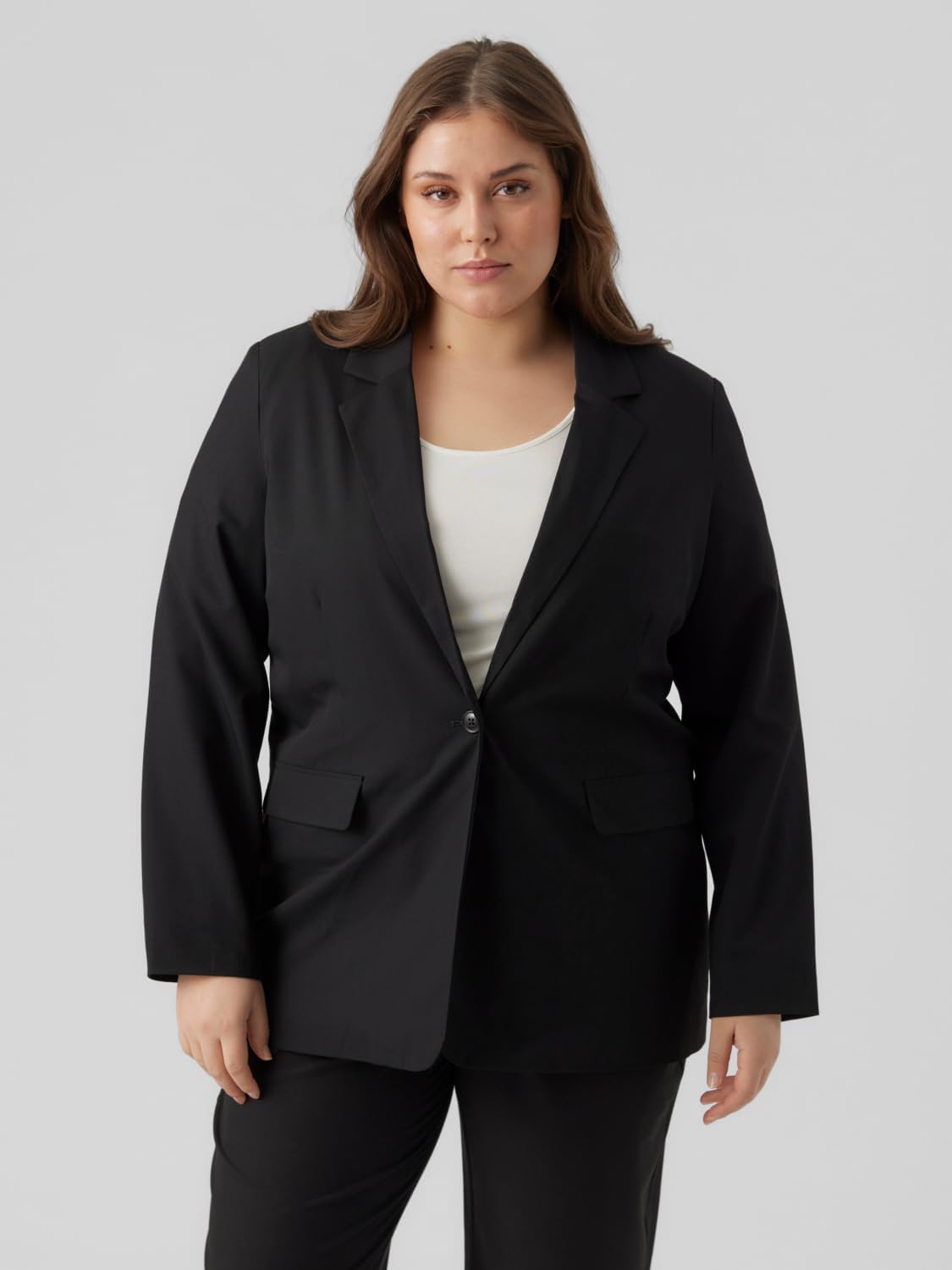 Blazer Femme Vero Moda CURVE - Coupe Longue - Manches Longues - Col Revers  - Noir - Grande Taille Blazer Manches Longues