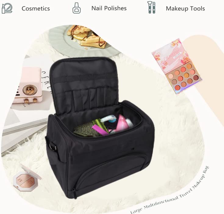 Hairdressing Tool Bag Large Salon Storage Bag for Hairdressers and Barbers with Shoulder Strap Multiple Compartments Organiser for Scissors Combs Brushes Dryers and Accessories Black 38x23x9cm - Image 3