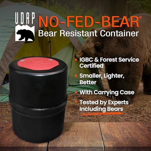 NO-FED-BEAR UDAP Bear Resistant Canister, Hiking Camping Backpacking Hunting Food Storage Container with Carrying Case, 2 Gallons,8” x 10”, BRCWC