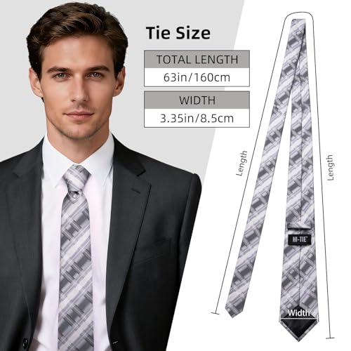 Image of Hi-Tie 63 inches Striped Paisley Extra Long Ties for Men Silk Necktie with Lapel Pin Tie Clip Big and Tall Men Formal Wedding