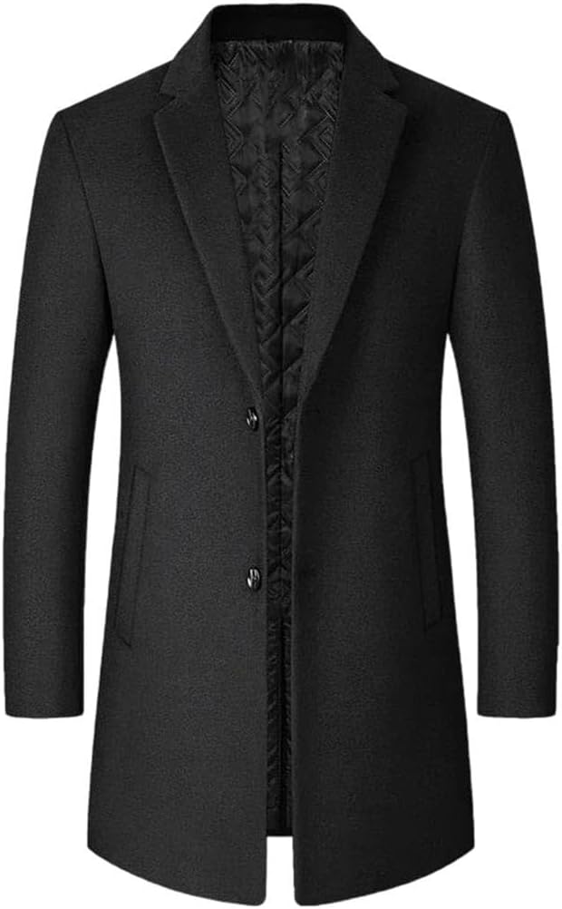 Male Woolen Coat Solid Color Slim Mid-Length Warm Wear-Resistant Men's Wool Coat Formal Wear Casual Jacket