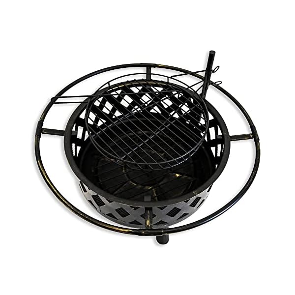 Bluegrass Living Fire Pit for Outdoor Use, Wood Burning, Includes Cooking Grid, Weather Cover, Spark Screen, and Poker (Steel with Grid) - Image 4
