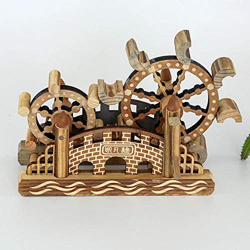 Statue de roue à eau en bois miniature pour décoration de bureau et maison - 4