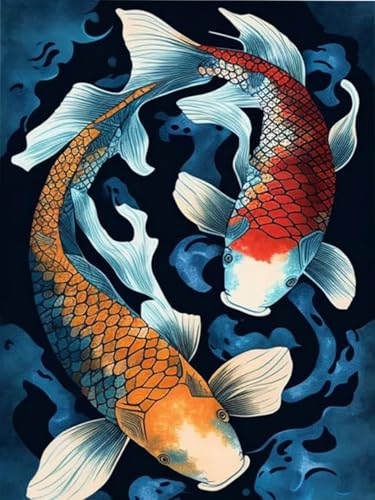 Diamant Painting Poisson Koi pour Décoration Murale Salon et Bureau 40x50