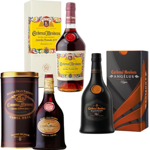 Brandy Mischpaket Cardenal Mendoza (3x0,7 l) bestehend aus Clásico Solera Gran Reserva Brandy de Jerez 40%, Angêlus 40% und Carta Real Solera Gran Reserva Brandy de Jerez 40% - in Geschenkverpackungen