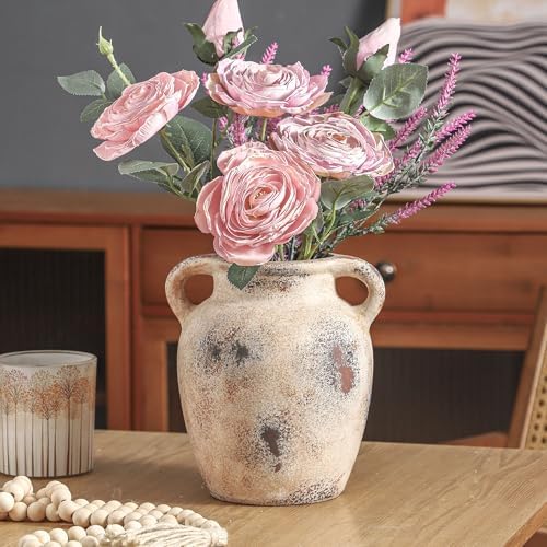 Enra Rustic Farmhouse Vase with Handle,7.8 Inch Pottery Decorativ...