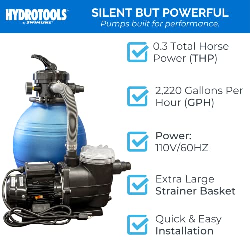 Hydrotools By Swimline 12 Inch Sand Filter Combo Set With Stand & Multi Port Valve |0.3 Thp Doe Compliant Pump 2220 Gph | Up To 9000 Gallons | 42 Pound Sand Capacity #TOP3