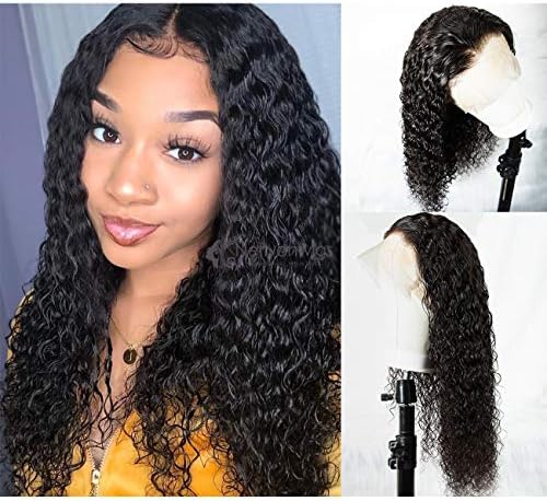 360 Lace Frontal Wigs 180% Density Water Wave Human Hair Wigs with Baby Hair for Black Women Natural Color 22 inch