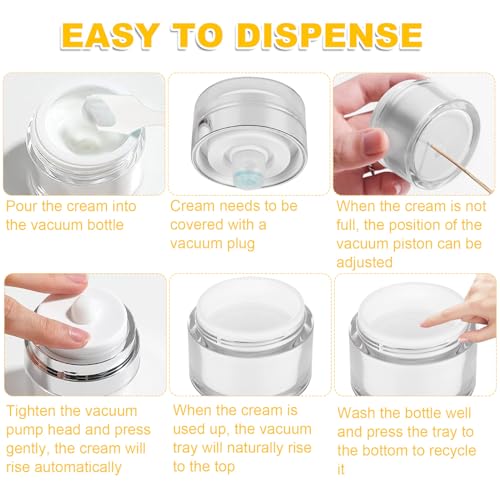 8 Pcs Airless Cream Jar, 0.5 Oz Vacuum Bottle, Portable Refillable Cosmetic Container, Moisturizer Container for Creams, Gels & Lotions, Skincare Cream4