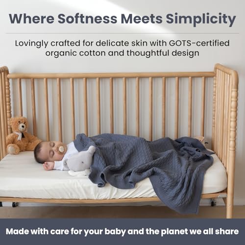 Image of Nora Organic Cotton Baby Blanket 30x40 in, Grey Blue - GOTS Certified, Soft Knit Swaddle for Newborns, Crib & Stroller, Machine Washable