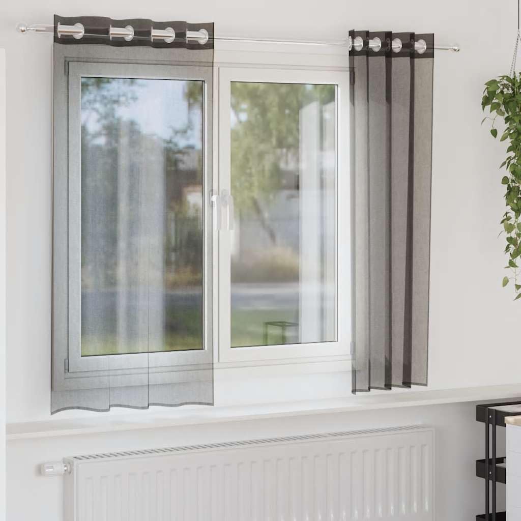 Voile Vorhänge mit Ösen 2 Stück Schwarz 140x140 cm, 100% Polyester transparent Gardine für Wohnzimmer Schlafzimmer Küche, Blickdicht, Leichter Sonnenschutz, einfache Aufhängung, pflegeleicht