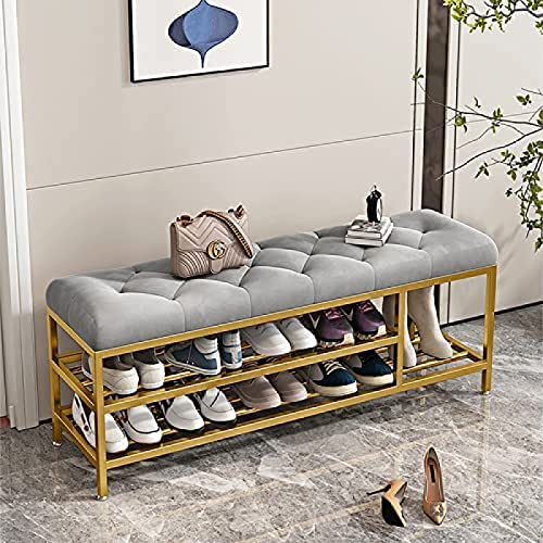 Banc à chaussures en velours gris moderne avec rangement bottes 70cm