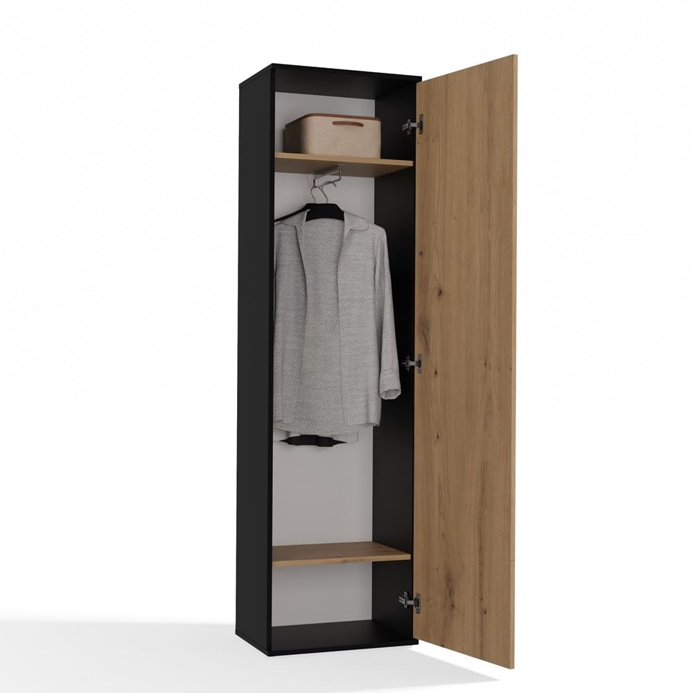 CDF ATARA - Placard de hall avec grand miroir - 180x50x35 cm - 2 étagères + espace de suspension - Meuble de hall