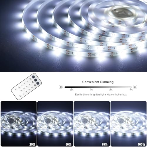 Image of 2 Pack LED Strip Lights Indoor Outdoor Waterproof, 16.5ft 150 LED 2700K-6000K Tunable White Battery Powered LED Strip Lights with Remote USB Dimmable Timer Cuttable for Kitchen Bathroom Yard Pool