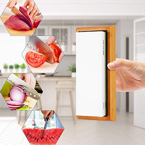 Sharpening Stone, Meterk Premium Whetstone Dual Side Grit 1000/6000 Knife Sharpener Stone with Non-slip Bamboo Base, Flattening Stone & Angle Guide, Sharpening Stone Set for Home & Kitchen