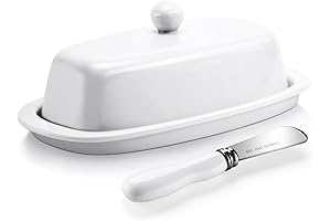 Ceramic Butter Dish with Lid and Knife for Countertop Refrigerator, 8 Inch...
