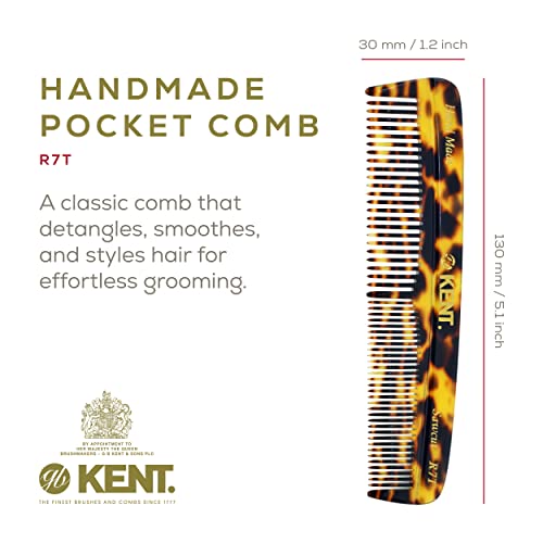 Kent R7T Fine And Wide Tooth Hair Comb, Handmade Pocket Comb For Men, Best Beard Comb And Mustache Comb For Grooming And Styling, Sawcut Kent Comb, Kent Combs For Men Made In England (Yellow Tokyo) #TOP1