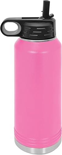 Miniatura 2 de LaserGram Botella de agua de doble pared con tapa abatible de 40 onzas con pajilla, cabeza de caballo 1, grabado personalizado incluido (rosa)