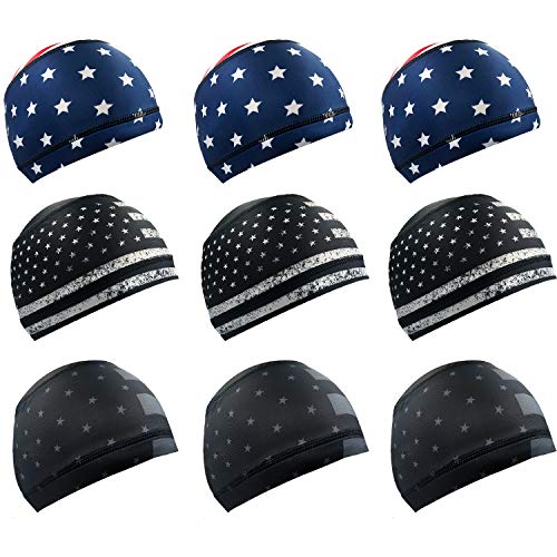 Alpurple 9 PCS American Flag Cycling Skull Caps Helmet Liner-American Flag Cooling Skull Caps-4th of July Skull Cap-Sweat Wicking Running Cycling Hats for Men and Women Fitting Jogging Exercise
