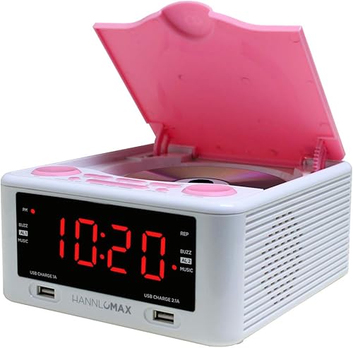Miniatura 5 de HANNLOMAX HX-300CD Reproductor de CD de carga superior, radio FM PLL, reloj digital, pantalla LED roja de 1.2 pulgadas, alarma dual, puertos USB
