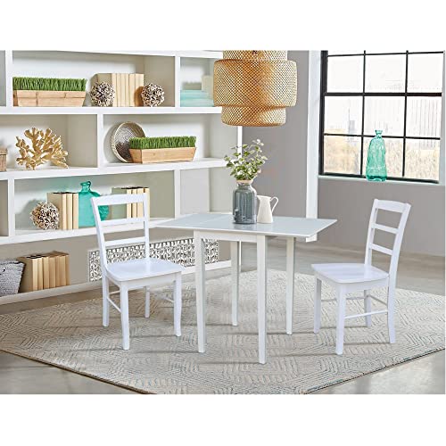 IC International Concepts, Solid Wood Small Drop Leaf Dining Table, Solid Real Wood, Sturdy Parawood, White
