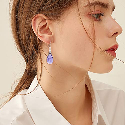 Elequeen 925 Sterling Silver Cz Teardrop Bridal Hook Dangle Earrings Lavender Purple Made With Austrian Crystal For Women, Valentine's Day/Mother's Day/Christmas Jewerly Gift For Girlfriend/Mom #TOP1
