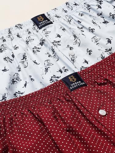 Image of Urban Scottish Men's Pack of 2 Cotton Printed Boxers with Side Pockets