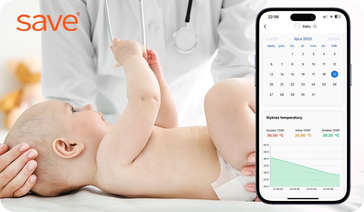 Termómetro Bluetooth para bebés, niños y adultos – Termómetro corporal inteligente con aplicación – Termómetro médico portátil con supervisión en tiempo real y alarma de fiebre