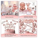 253 Pcs Birthday Decorations for Women, Rose Gold Party Decorations for Women, Party Decoration Supplies, Tableware Kit, Banner, Tassel Curtain, for 25 Guests - Image 5