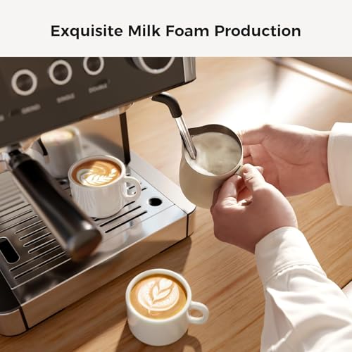 Image of Kismile - Espresso machines with shredder, 15 bar professional espresso machine with removable water tank, hot water function, milk frother steam rod for