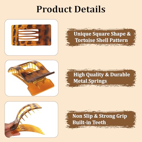 KIUEZIR 4 Pack Square Flat Claw Clips for Women, Leopard Print Smooth Acrylic Hair Clips with Cutout Design, Ergonomic Curve for All-Day Comfort (Office, Dates & Vacation Hair Accessories) - Image 2