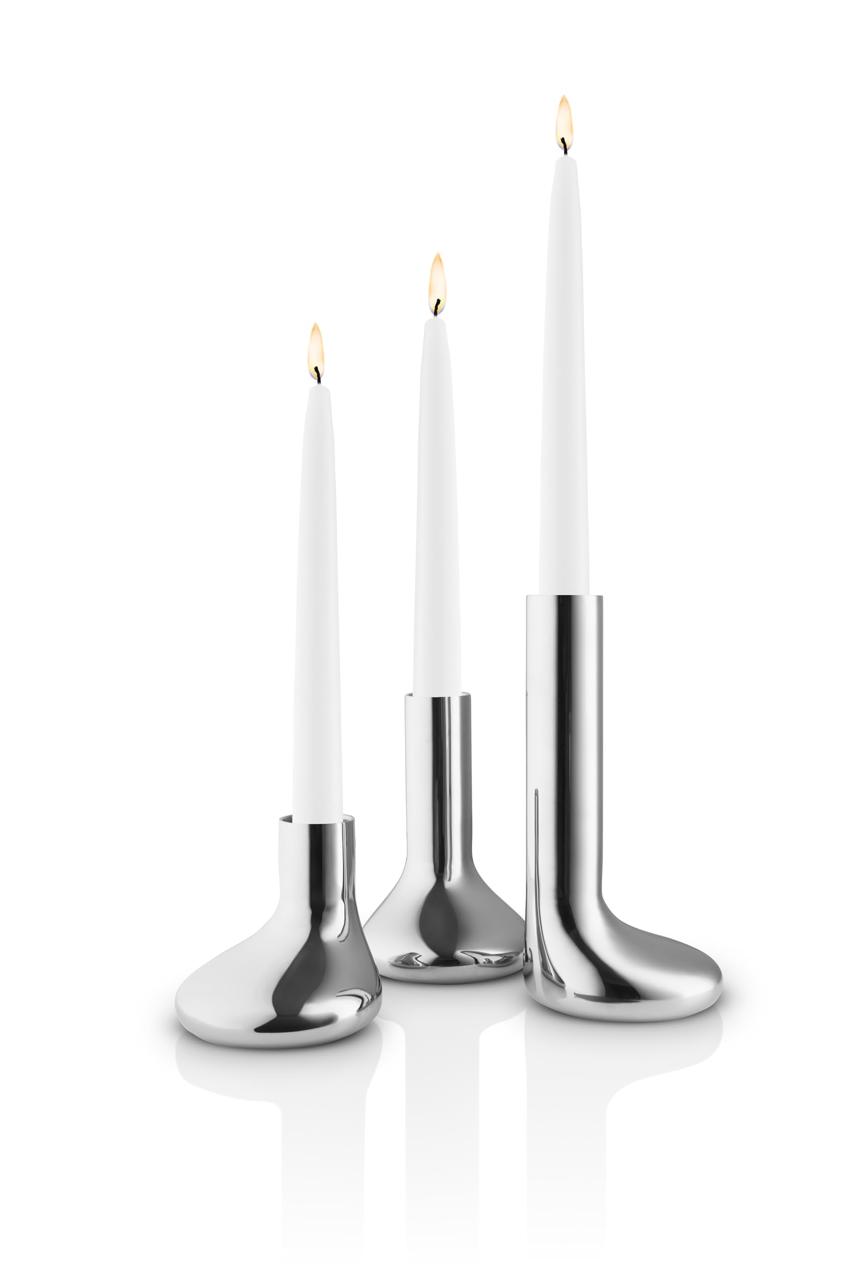 EVA SOLO | Mellow Kerzenhalter-Set 3 St. (8, 12, 16 cm) Edelstahl | Kleiner Kerzenständer, Glänzende Oberfläche, Entspanntes Licht | für Echte oder batteriebetriebene Kerzen | Dänisches Design | Steel